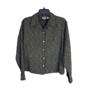 Chicos Womens Shirt Adult Size 1=Medium Greed Long Sleeve Button Pocket Collar